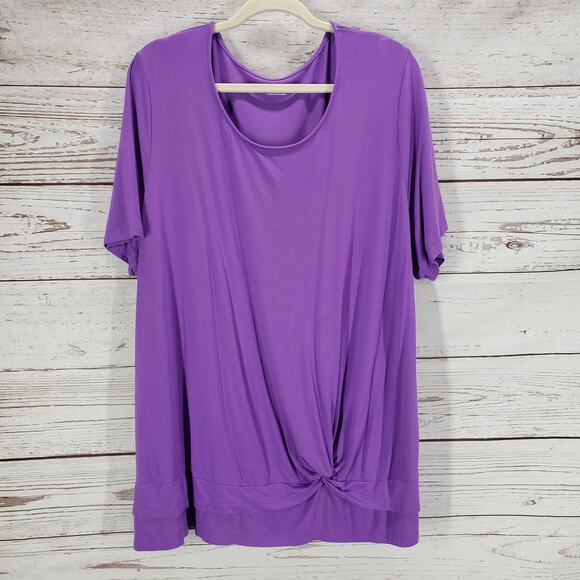 Catherines Women's Purple Soft Stretch Twisted Front Short Sleeve Top Size 2X - Picture 1 of 11